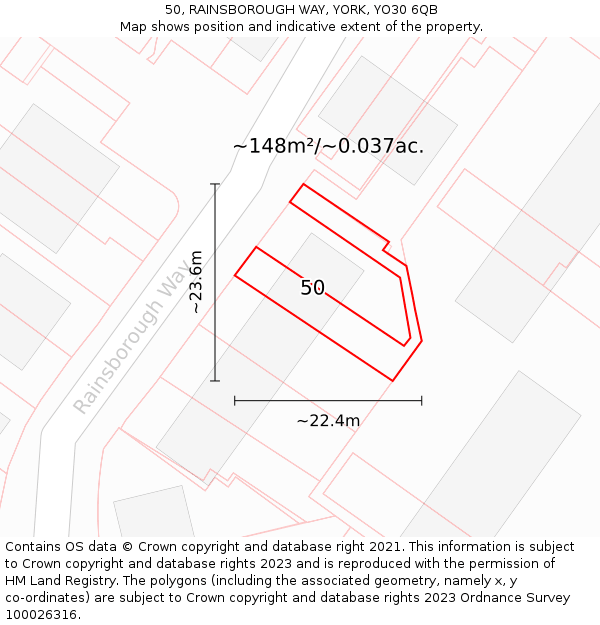 50, RAINSBOROUGH WAY, YORK, YO30 6QB: Plot and title map