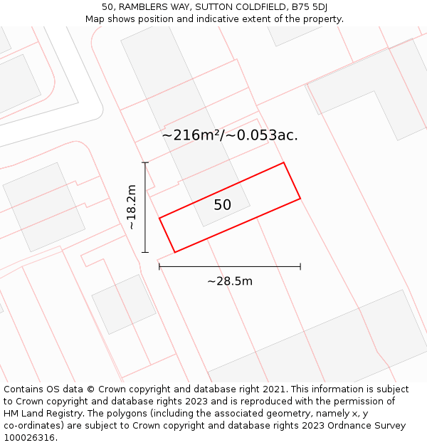 50, RAMBLERS WAY, SUTTON COLDFIELD, B75 5DJ: Plot and title map