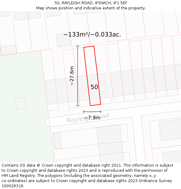 50, RAYLEIGH ROAD, IPSWICH, IP1 5EF: Plot and title map