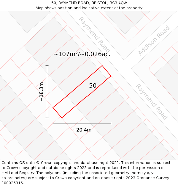 50, RAYMEND ROAD, BRISTOL, BS3 4QW: Plot and title map