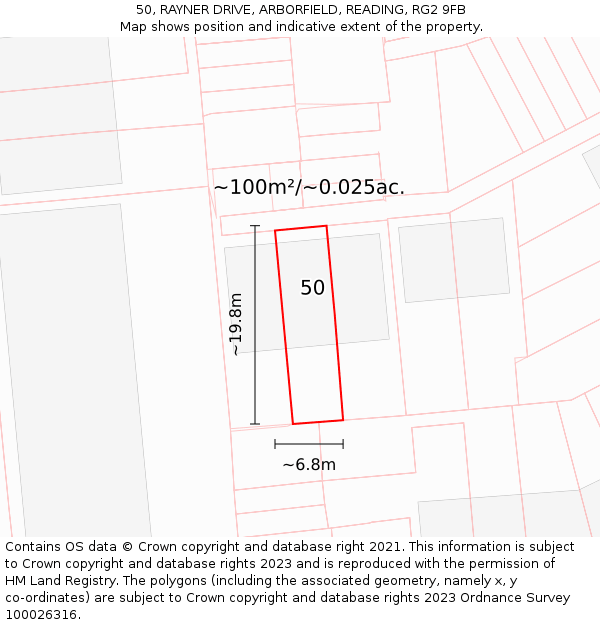 50, RAYNER DRIVE, ARBORFIELD, READING, RG2 9FB: Plot and title map
