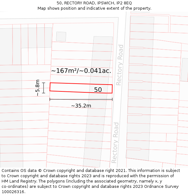 50, RECTORY ROAD, IPSWICH, IP2 8EQ: Plot and title map