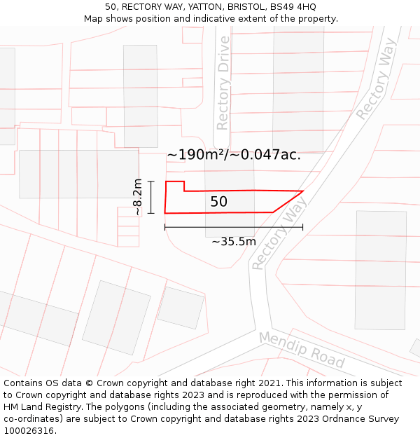 50, RECTORY WAY, YATTON, BRISTOL, BS49 4HQ: Plot and title map