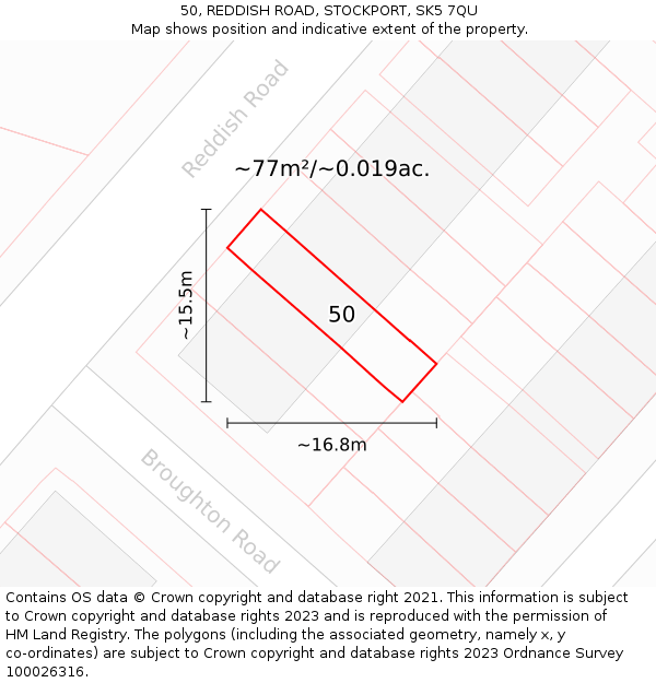 50, REDDISH ROAD, STOCKPORT, SK5 7QU: Plot and title map