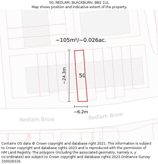 50, REDLAM, BLACKBURN, BB2 1UL: Plot and title map
