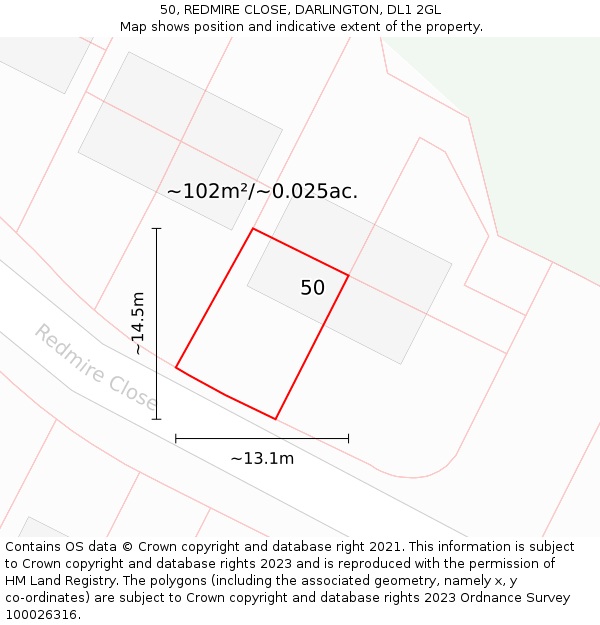 50, REDMIRE CLOSE, DARLINGTON, DL1 2GL: Plot and title map