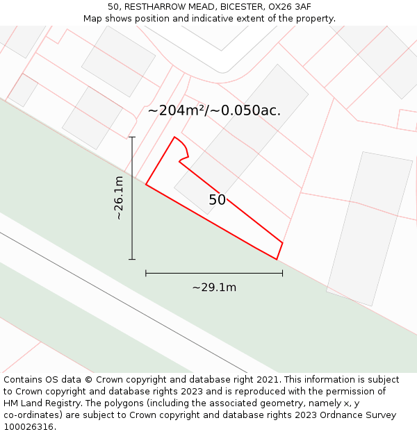 50, RESTHARROW MEAD, BICESTER, OX26 3AF: Plot and title map