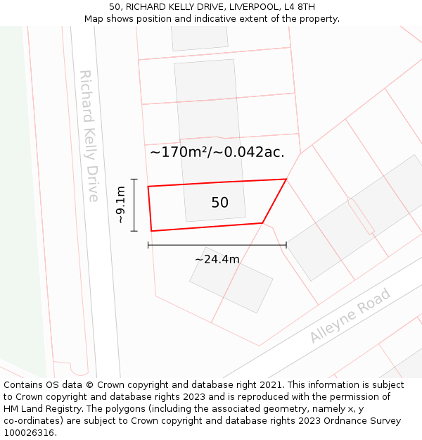 50, RICHARD KELLY DRIVE, LIVERPOOL, L4 8TH: Plot and title map