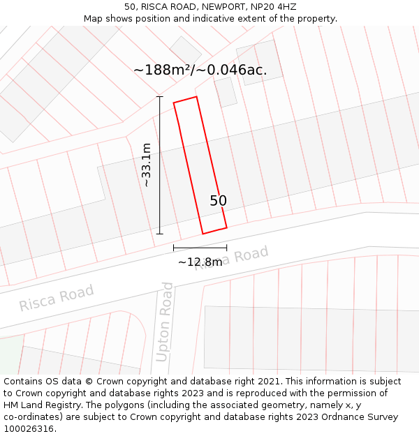 50, RISCA ROAD, NEWPORT, NP20 4HZ: Plot and title map