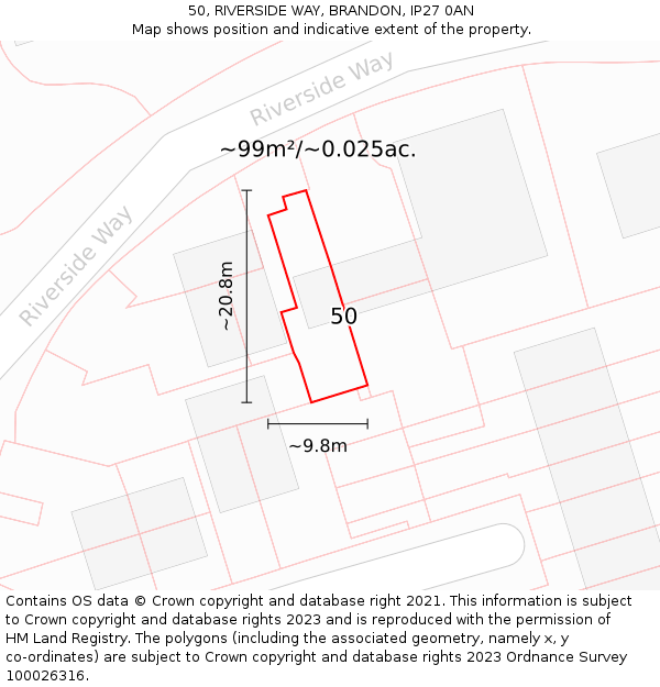 50, RIVERSIDE WAY, BRANDON, IP27 0AN: Plot and title map
