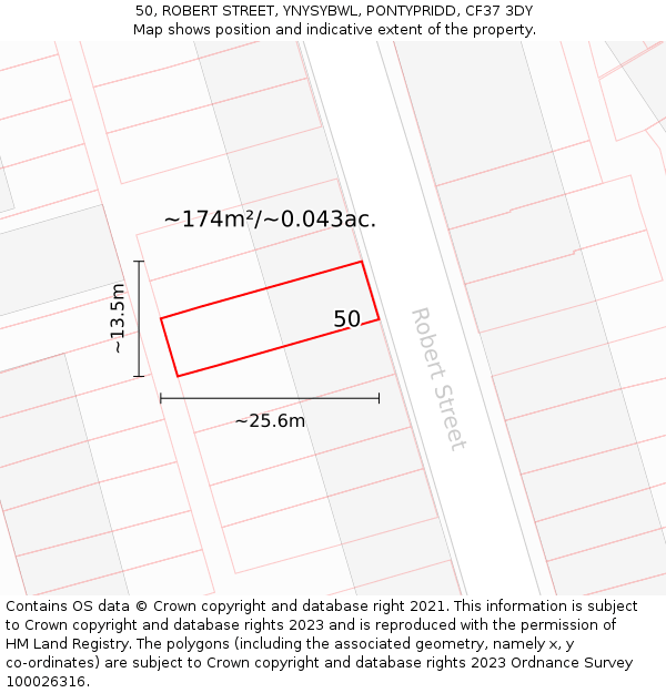 50, ROBERT STREET, YNYSYBWL, PONTYPRIDD, CF37 3DY: Plot and title map