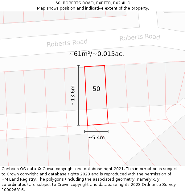 50, ROBERTS ROAD, EXETER, EX2 4HD: Plot and title map