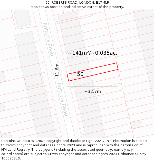 50, ROBERTS ROAD, LONDON, E17 4LR: Plot and title map