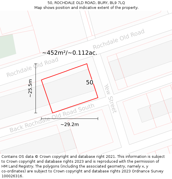 50, ROCHDALE OLD ROAD, BURY, BL9 7LQ: Plot and title map