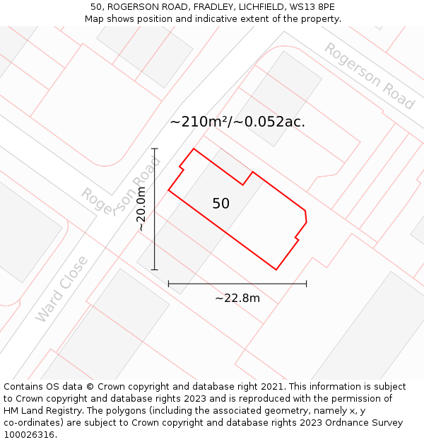 50, ROGERSON ROAD, FRADLEY, LICHFIELD, WS13 8PE: Plot and title map