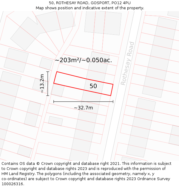50, ROTHESAY ROAD, GOSPORT, PO12 4PU: Plot and title map