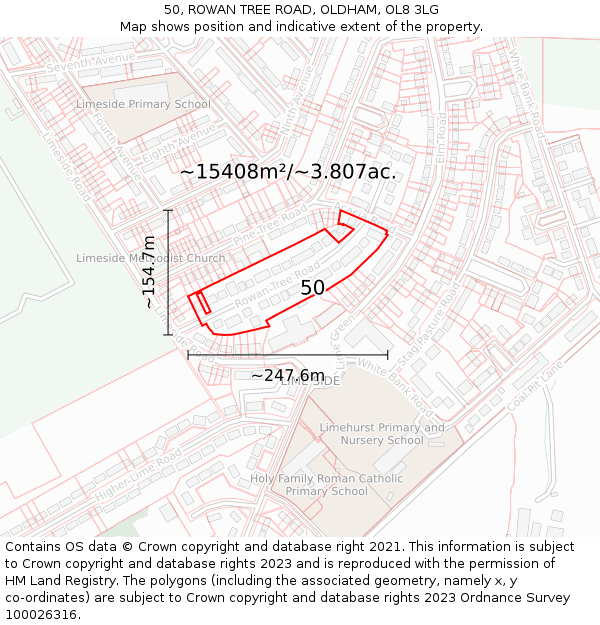 50, ROWAN TREE ROAD, OLDHAM, OL8 3LG: Plot and title map