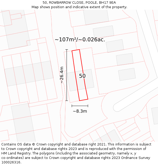 50, ROWBARROW CLOSE, POOLE, BH17 9EA: Plot and title map