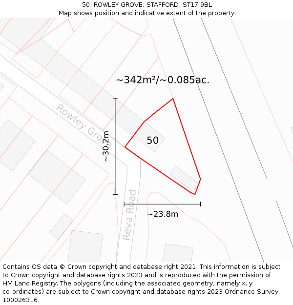 50, ROWLEY GROVE, STAFFORD, ST17 9BL: Plot and title map