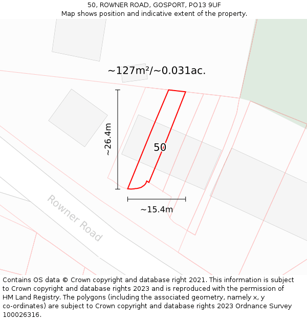 50, ROWNER ROAD, GOSPORT, PO13 9UF: Plot and title map