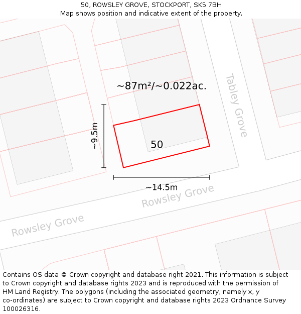 50, ROWSLEY GROVE, STOCKPORT, SK5 7BH: Plot and title map