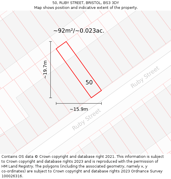 50, RUBY STREET, BRISTOL, BS3 3DY: Plot and title map