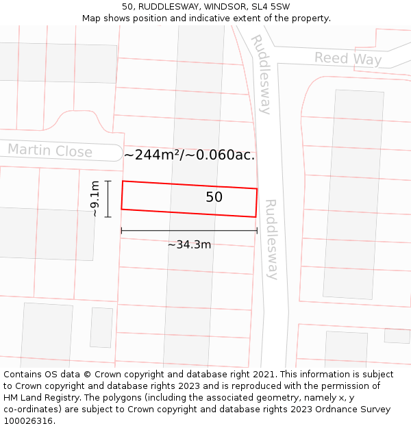 50, RUDDLESWAY, WINDSOR, SL4 5SW: Plot and title map