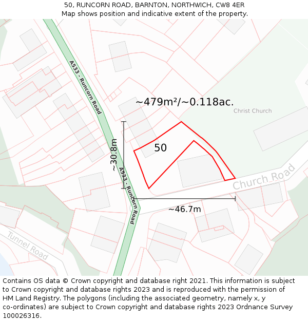 50, RUNCORN ROAD, BARNTON, NORTHWICH, CW8 4ER: Plot and title map