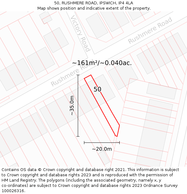 50, RUSHMERE ROAD, IPSWICH, IP4 4LA: Plot and title map