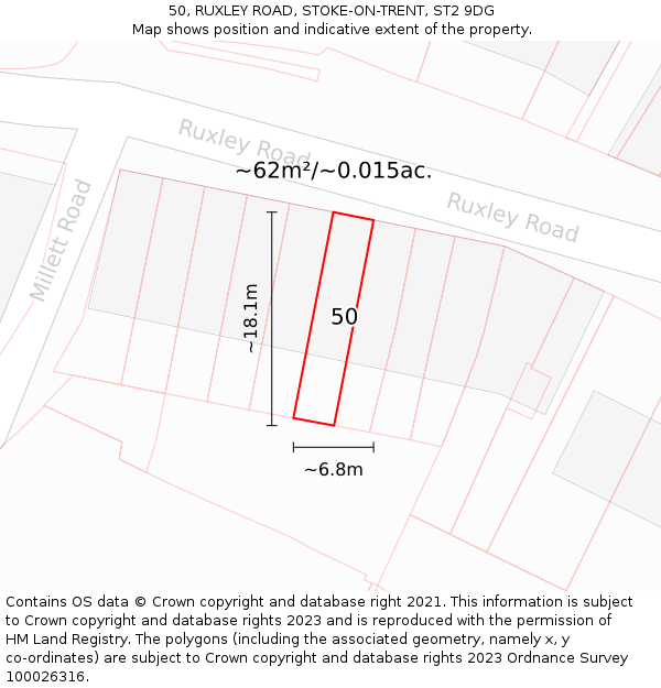 50, RUXLEY ROAD, STOKE-ON-TRENT, ST2 9DG: Plot and title map
