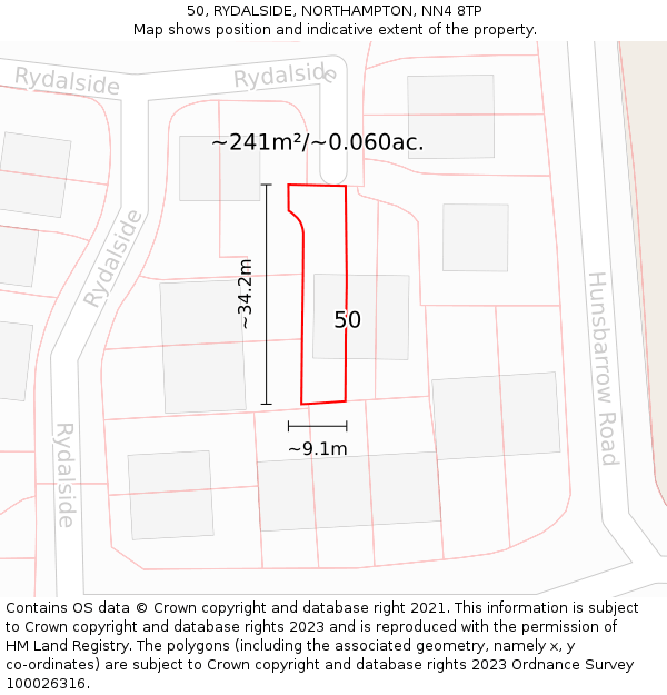 50, RYDALSIDE, NORTHAMPTON, NN4 8TP: Plot and title map