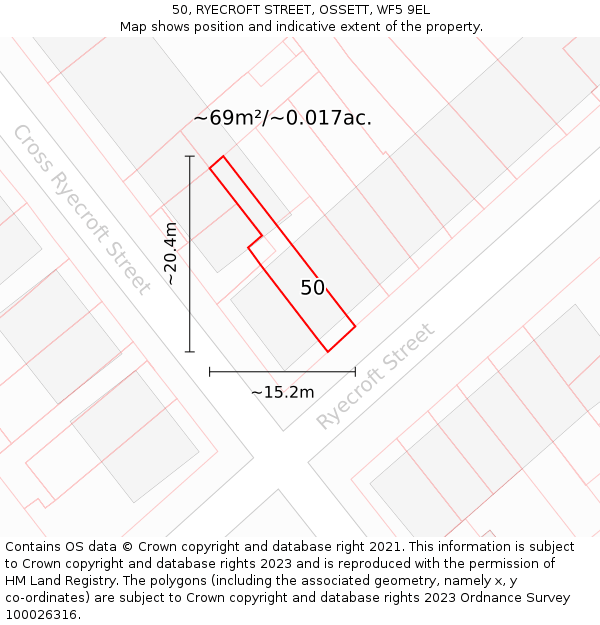 50, RYECROFT STREET, OSSETT, WF5 9EL: Plot and title map