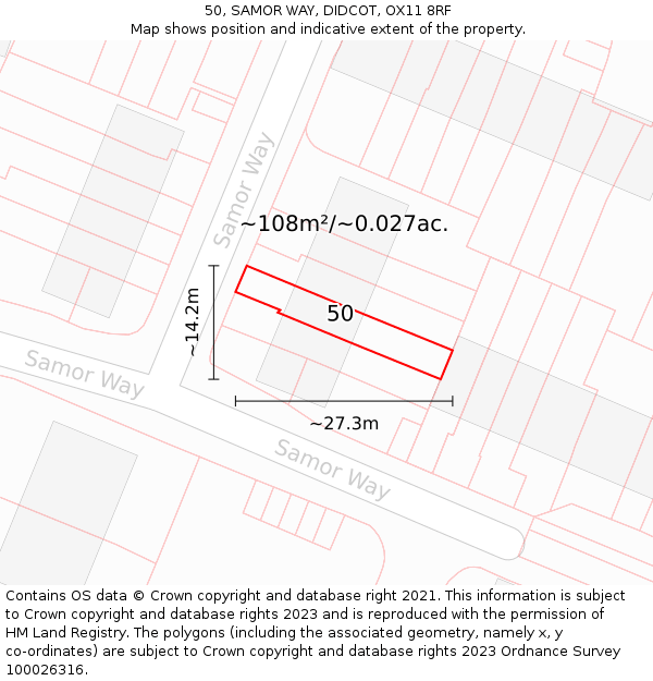 50, SAMOR WAY, DIDCOT, OX11 8RF: Plot and title map