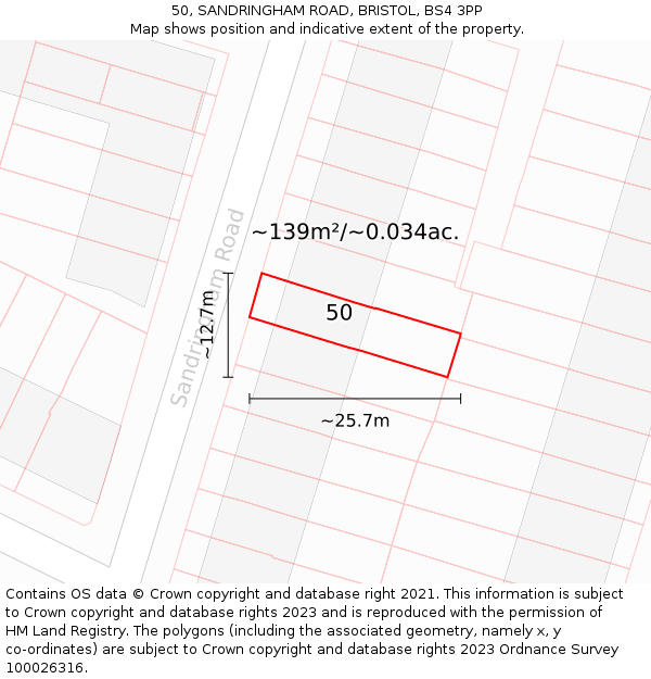 50, SANDRINGHAM ROAD, BRISTOL, BS4 3PP: Plot and title map