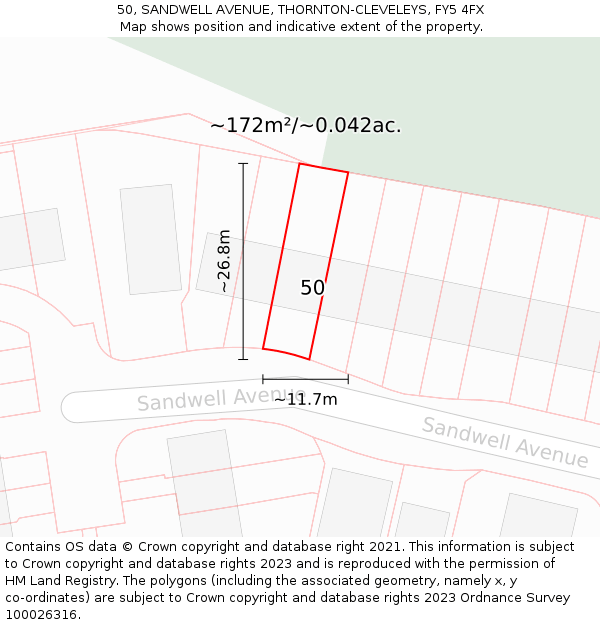 50, SANDWELL AVENUE, THORNTON-CLEVELEYS, FY5 4FX: Plot and title map