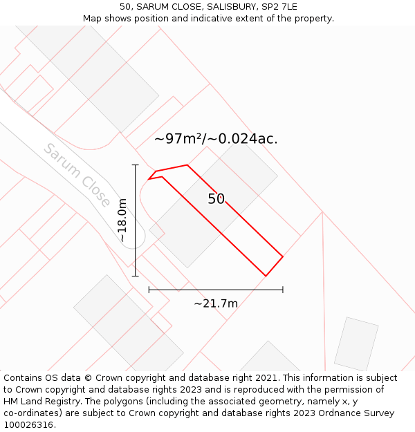 50, SARUM CLOSE, SALISBURY, SP2 7LE: Plot and title map