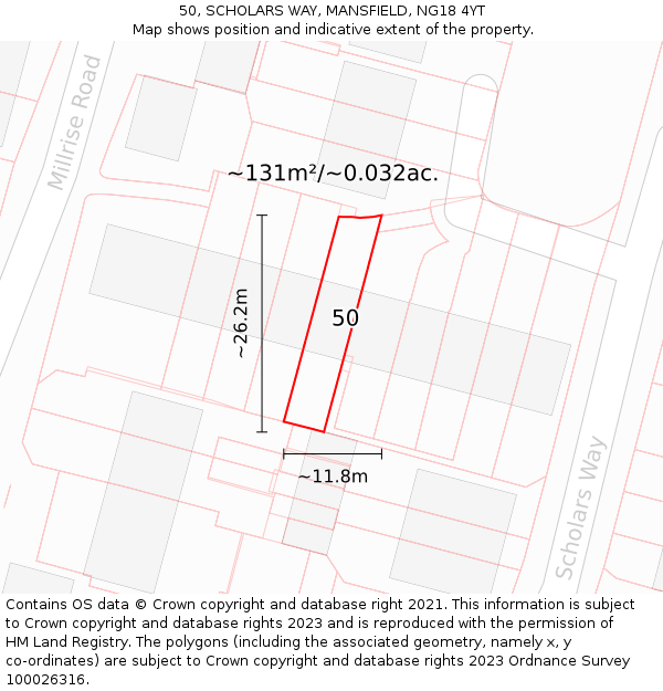 50, SCHOLARS WAY, MANSFIELD, NG18 4YT: Plot and title map