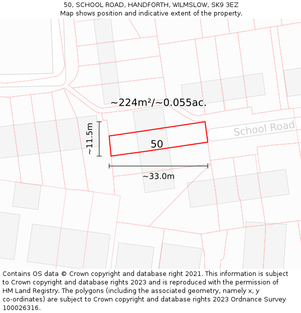50, SCHOOL ROAD, HANDFORTH, WILMSLOW, SK9 3EZ: Plot and title map