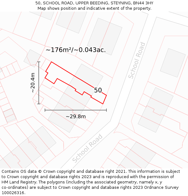 50, SCHOOL ROAD, UPPER BEEDING, STEYNING, BN44 3HY: Plot and title map