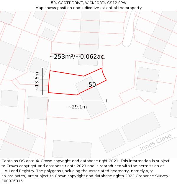 50, SCOTT DRIVE, WICKFORD, SS12 9PW: Plot and title map