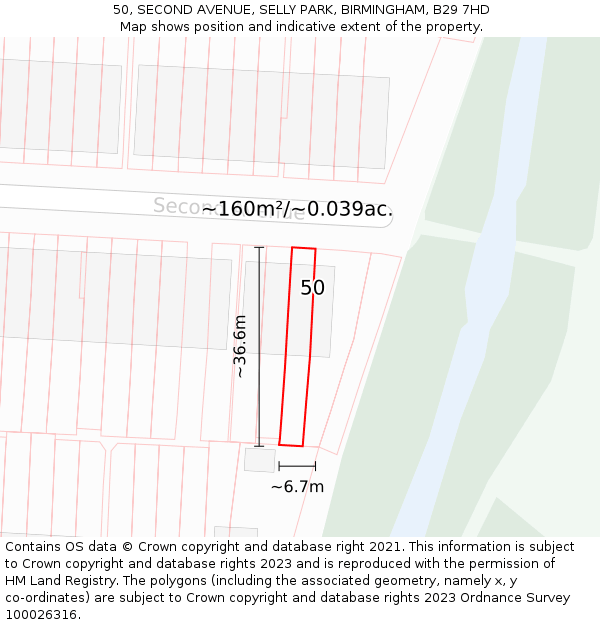 50, SECOND AVENUE, SELLY PARK, BIRMINGHAM, B29 7HD: Plot and title map