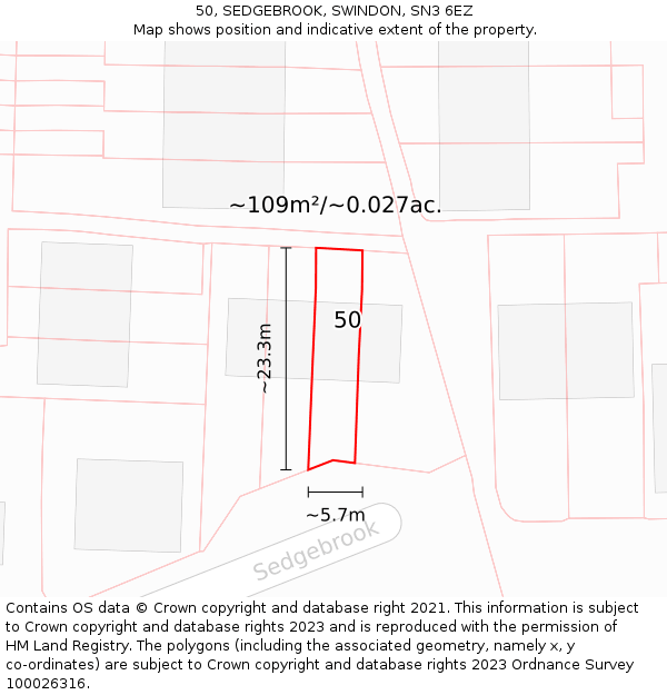 50, SEDGEBROOK, SWINDON, SN3 6EZ: Plot and title map