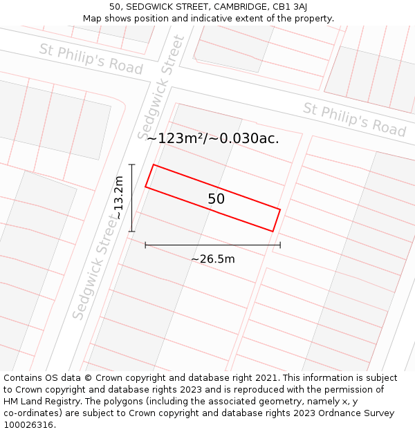 50, SEDGWICK STREET, CAMBRIDGE, CB1 3AJ: Plot and title map