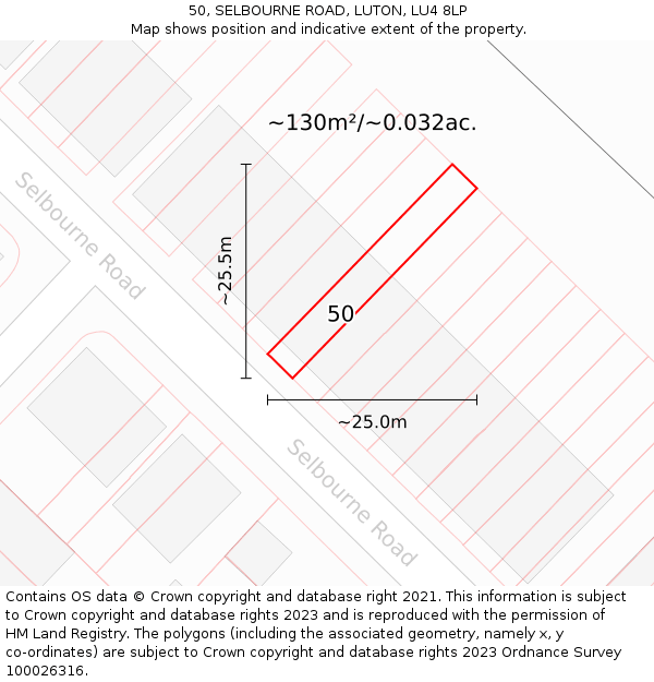 50, SELBOURNE ROAD, LUTON, LU4 8LP: Plot and title map