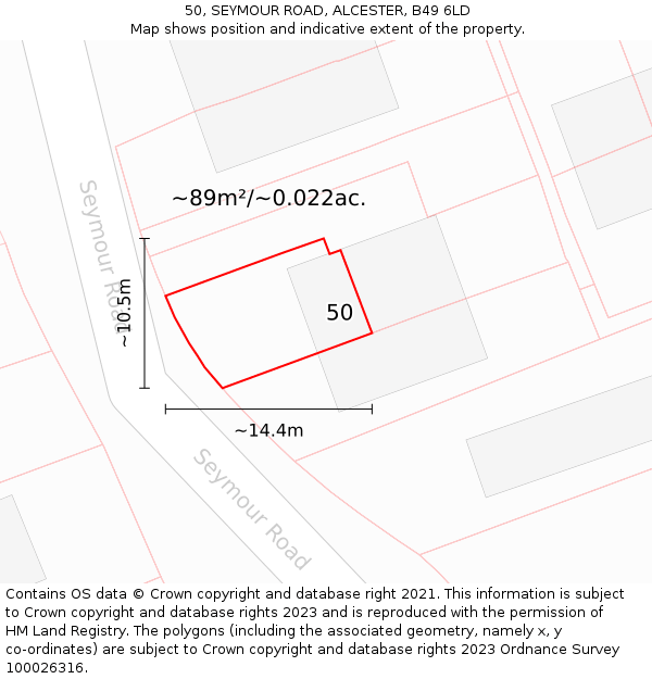 50, SEYMOUR ROAD, ALCESTER, B49 6LD: Plot and title map