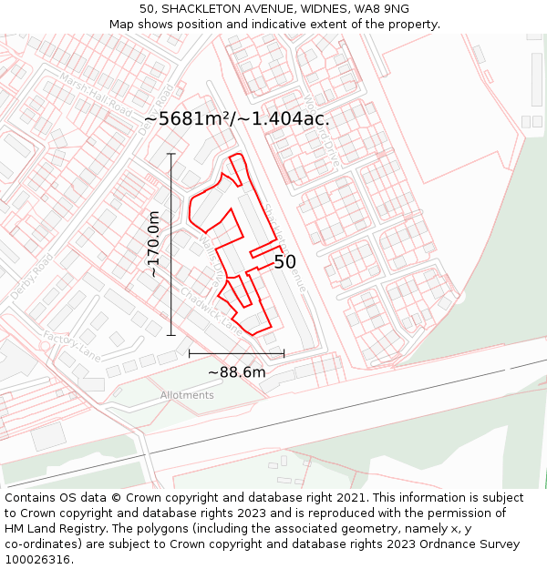 50, SHACKLETON AVENUE, WIDNES, WA8 9NG: Plot and title map