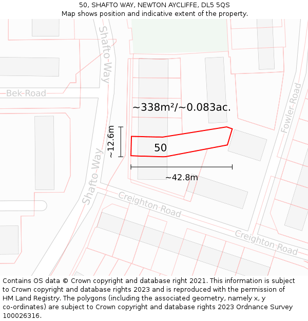 50, SHAFTO WAY, NEWTON AYCLIFFE, DL5 5QS: Plot and title map