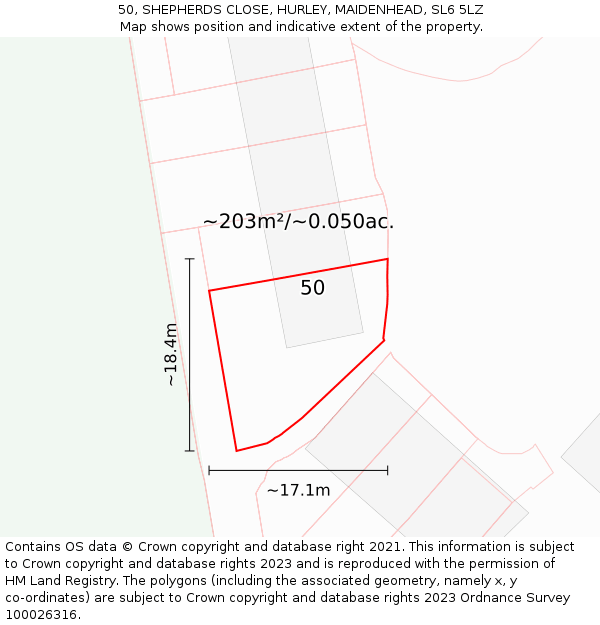 50, SHEPHERDS CLOSE, HURLEY, MAIDENHEAD, SL6 5LZ: Plot and title map