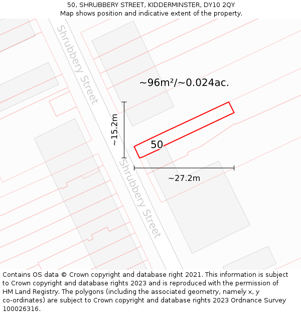 50, SHRUBBERY STREET, KIDDERMINSTER, DY10 2QY: Plot and title map