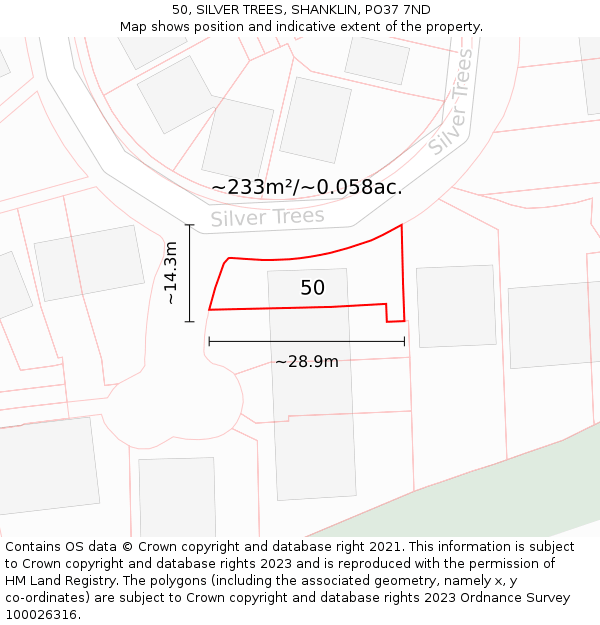50, SILVER TREES, SHANKLIN, PO37 7ND: Plot and title map